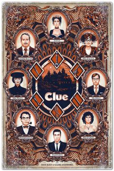 the clue poster is shown with many different people around it, including two men and one woman