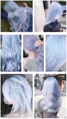 White Hair Blue Highlights, Short Pastel Blue Hair, Lavender And Blue Hair, White And Blue Hair Color, Light Blue And Blonde Hair, Blue And Light Blue Hair, Hair Color Ideas For Blue Eyes Pale Skin, Light Blue Dyed Hair