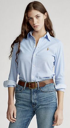 Ralph Lauren Blouse, Ralph Lauren Slim Fit, Ralph Lauren Long Sleeve, Ralph Lauren Jeans, 가을 패션, Slim Fit Shirt, Knitting Women