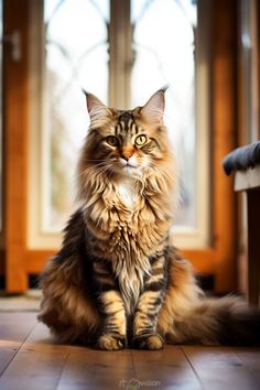 Photography of a maine coon cat proudly sitted in an interior setting. Orange Tabby Mainecoon Cat, Mainecoon Cat Portrait, Brown Mainecoons, Mainecoon Cat Cream, Mainecoon Cat Orange And Black, Cat Pose