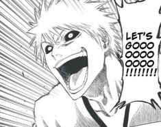 an anime character with his mouth open and the words instruct above him are in black and white