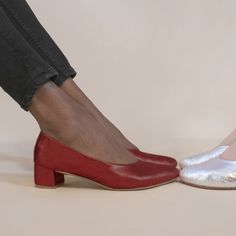 [$150 deposit towards $350 total] The Holly low-heeled pump is an easy every-day staple to slip on and go about your day or dance the night away. This style features an elastic heel grip, supportive memory foam footbed, and a slip-resistant rubber sole. 40mm (1.5") heel. See my size range. A $150 deposit reserves your spot in my production schedule. Approximately one week before I start making your shoes I'll send you a link to choose your style, material/color, size, width and any applicable cu Heel Grips, My Size, Casual Elegance, Stacked Heel, Slow Fashion, Leather Shoes, Memory Foam, Rubber Sole, Kitten Heels