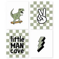 four different types of stickers with the words little man cave on them