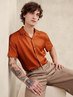 Leo Moodboard, Bright House, Resort Shirt, Silk Button Up, Men Stylish Dress, Silk Shorts, Summer Fits, Silk Twill, Middle Earth