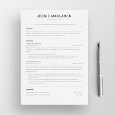 a professional resume template with no work experience on the cover letter, and a pen next to it