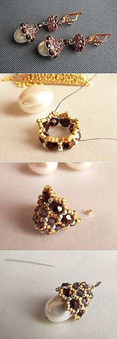 three different pictures showing the process of making beaded earrings