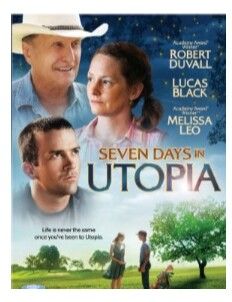 the movie seven days in utopia features two people, one man and a woman with a dog