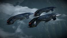 two sci - fi ships flying in the sky