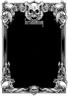 a black and white frame with skulls on it