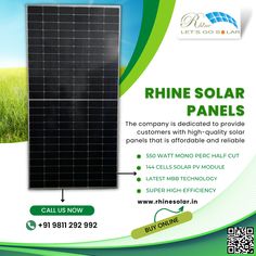 an advertisement for a solar company with the image of a green field and blue sky in the background