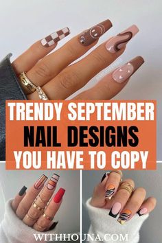 Coffin Nails September, September Mail Ideas, September Nails 2023 Almond, Fun Fall Nails Acrylic, Best Nail Designs 2023, Fall Professional Nails, Fall Nails Designs 2023, Fall Nails 2023 Coffin, Unique Fall Nail Designs