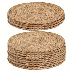 two large round baskets with rope on each side and one smaller basket in the middle