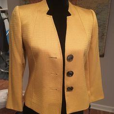 Nwt! Super Cute And Flattering Spring/Summer Blazer 3/4 Sleeve Please Ask Any Questions Offers Welcome Elegant Yellow Spring Blazer, Elegant Yellow Spring Outerwear, Jacket Details, Summer Blazer, Colored Blazer, Gold Yellow, Blazer Suit, Mustard, Suit Jacket