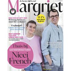 a man and woman standing next to each other on the cover of magazine margiet