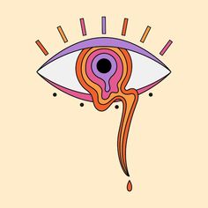 an eye with the iris in it's center and drops of blood coming out