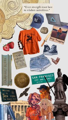 the collage has many different items on it, including books and other things to read