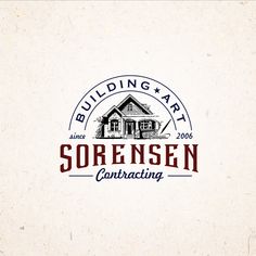 the logo for building art sorensen constructing is shown in red, white and blue