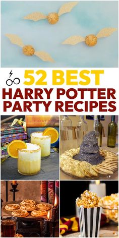 harry potter party food and desserts with text overlay that reads 52 best harry potter party recipes