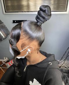 Slick Ponytail Updo, Sleek Weave Bun, Slick Knot Bun, Bun Updo Hairstyles For Black Women, Knot Bun Hairstyles, Slick Ponytail