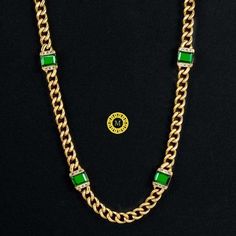 "There are 6 shining green Emerald and 18k gold plated Cuban links that can be perfectly attractive from any angle. Wearing alone with casual or formal attire for everyday modern elegance. Material: sterling silver Chain Length: 16'' to 30\" Chain Width: 8 mm Gem Length: 8 mm Gem Width: 10 mm Product Type: CHAIN Stone : Emerald ( lab created ) GRA certified Moissanite Construction = Handmade Primary colour = White Weight = 50 to 140grams Metal = Solid 925 Sterling Silver Very heavy and solid wei Baddie Clothes, Miami Cuban Link Chain, Pearl Jewels, Gold Chain Design, Miami Cuban Link, Celebrity Engagement Rings, Gold Chains For Men, Mens Jewelry Necklace, Miami Cuban