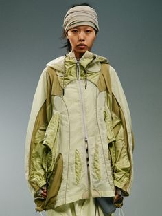 AS / Subterranean Envoy Terrain Jacket – HAMCUS Technical Streetwear Outerwear With Adjustable Hood, Green Technical Hooded Outerwear, Hooded Gore-tex Outerwear For Sports, Hooded Gore-tex Functional Outerwear, Gore-tex Outdoor Outerwear With Pockets, Parachute Cord, Innovative Fashion, Zipper