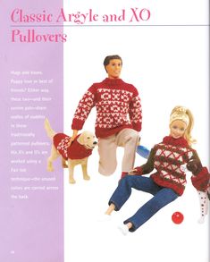 an image of two people in sweaters and dog on the cover of knitting pattern book