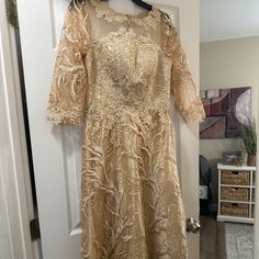 New Formal Dress Champagne Color. It Is Size 10 But Runs Size 8. Spring A-line Dress For Mother Of The Bride, Gold A-line Wedding Dress, Spring Formal Champagne Dress, Champagne Formal Dress For Spring, Champagne Spring Formal Dresses, Elegant Mother Of The Bride Midi Dress, Gold Midi Length Dress For Wedding, Elegant Spring Maxi Dress For Mother Of The Bride, Beige Evening Dress For Formal Occasions