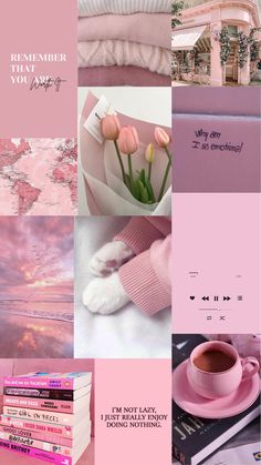 a collage of pink and white images with the words remember that you are