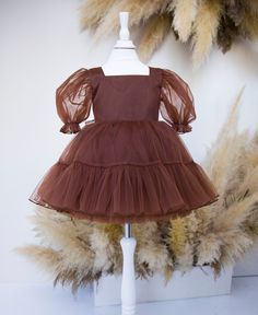 Brown Baby Dress, Birthday Dress,  Girl Dress, Tulle Dress, Flower Girl Dress, Graduation Gown, Photoshoot Gown, Special Occasion, Sleeve Dress, Kids Dress, Chocolate Dress, Knee Dress, Cake Smash Luxury puffy girl dress have very original fashionable design and made of high-quality satin and tulle will be perfect for any celebration... birthday, wedding, parties, Christmas, photography, Valentine's Day, dance, evening, flower girl  dress, ball gown, festivals wear, dance, dress-up, fairy & prin Brown Flower Girl Dresses, Long Frocks For Girls, Gown Photoshoot, Photoshoot Gown, Chocolate Dress, Fairy Princess Costume, Frocks For Babies, Baby Birthday Dress, Tulle Flower Girl Dress