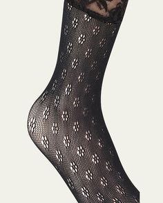 Stems socks in daisy lace with scalloped lace cuffs    Ankle length    Nylon/polyamide    Machine wash cold    Imported Lace Ankle Socks, Lace Cuffs, Scalloped Lace, Ankle Socks, Ankle Length, Tops Designs, Daisy, Socks, Luxury Fashion