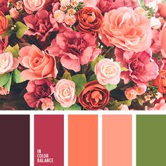 a bunch of flowers that are in some color swatches with the same colors on them