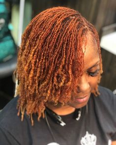 Color On Sisterlocks, Sister Locs With Color, Ginger Colored Microlocs, Dyed Sisterlocks Black Women, Black And Ginger Locs, Sister Locs Color Ideas Black Women, Summer Loc Colors, Colored Sisterlocks Black Women, Ginger Colored Locs