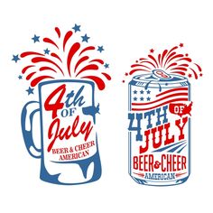 two beer cans with fireworks and fourth of july lettering on the front, fourth of july in