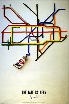 the tate gallery poster is designed to look like a subway map with multiple colored lines