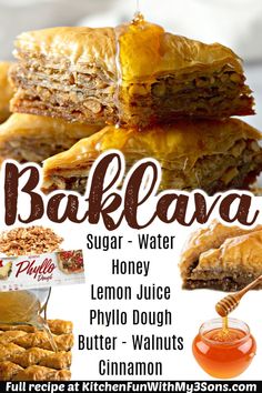 baklava recipe with honey, lemon juice, and other ingredients to make it