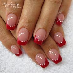 Holiday French Tip Nails Short, French Nail Art Elegant, Red French Nails Design, Nail Designs Toenails, Red Wedding Nails, Red Tip Nails, Nail Dipping Powder Colors, Nail Tip Designs