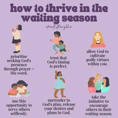 how to thrive in the waiting season infographical poster with images and text