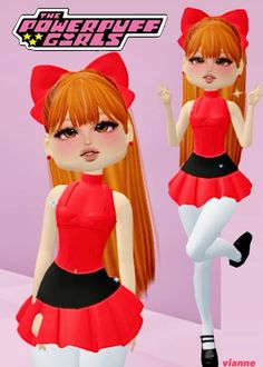 an animated girl with long red hair and big ears