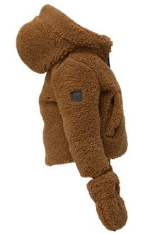 This cozy hooded jacket is crafted from a plush sherpa fabric. It is insulated with down, has a center front zip closure, has 2 snap pockets, and comes with detachable mittens. Sherpa Fabric, Sherpa Jacket, Human Rights, Hooded Jacket, Parka, Vegan Leather, Coats Jackets, Human, Fabric