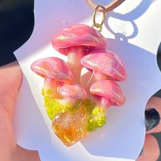 Handmade mushroom charm with crystal. Glow in dark. Comes with 24 inches adjustable sliding knot  leather  cord. Hope you love it! Made with love♥️🤲🏻 Pink Mushroom Jewelry For Gifts, Mushroom Accessories, Bottle Jewelry, Dark Heart, Sliding Knot, Birthday Wishlist, Funky Jewelry, Leather Cord, Cute Jewelry