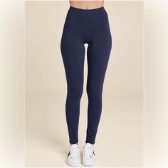 Navy Blue Basic Leggings Mid Rise Waist Elastic Sizes L And Xl Brand New Elastic Waistband For A Perfect Fit For Printed Versions, Placement May Vary 28" Inseam Cotton/Spandex. Imported Machine Wash Cold With Like Colors Do Not Bleach Hang To Dry Or Lay Flat Versatile Blue Stretchable Leggings, Comfortable Fitted Blue Bottoms, Blue Sporty Leggings With Elastic Waistband, Casual Solid Color Elastane Leggings, Blue Leggings With Elastic Waistband For Workout, Blue Workout Leggings With Elastic Waistband, Versatile Blue Yoga Pants For Loungewear, Blue Elastane Leggings For Loungewear, Blue Full-length Casual Activewear