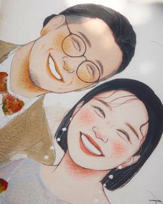 a drawing of two people with their faces close together