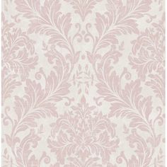 a pink and white wallpaper with an ornate design