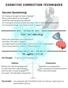 Cognitive Behavioral Therapy handout for clients! Three great correction techniques all in one place. Cbt Therapy Techniques, Cognitive Behavior Therapy, Counseling Techniques, Cbt Therapy, Therapy Techniques, Behavior Therapy, Cognitive Therapy