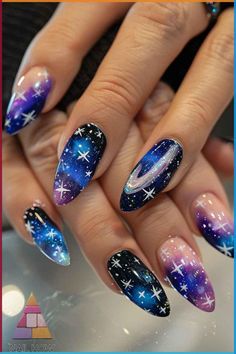 Discover the hottest summer nail trends of 2024 that will make your nails sizzle! From vibrant colors to captivating designs. Celestial Nail Designs, Celestial Nail Art, Hottest Summer Nails, Celestial Nails, Cosmic Nails, Silk Wrap Nails, Acrylic Nails At Home, Fingernail Designs, Manicure Nail Designs