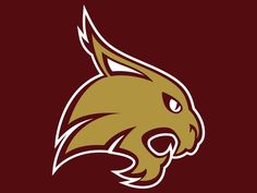 the brown and white logo for the university of southern michigan football team on a maroon background