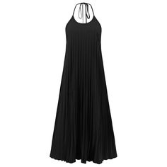 The Eleanor Pleated Halter Maxi Dress in classic black is the perfect summer statement piece. With its flattering pleated design and halter neckline, this dress effortlessly combines style and comfort. Perfect for any occasion, this dress will make you stand out from the crowd. (Fashion-forward and fuss-free, the Eleanor Pleated Halter Maxi Dress will keep you looking and feeling cool this summer!) Size Guide: Model is 5’8” tall, and has a 33.7” bust, 24.4” waist, & 35.6” hips. She is wearing a S / US 4 / AU 8. This dress is true to size. Material: 100% Polyester. Feature: Halter neck. Sleeveless. Pleated. Plisse Skirt. Maxi length. Care Instructions: Machine wash / Cold hand wash Pleated Halter Neck Sleeveless Party Dress, Halter Neck Sleeveless Pleated Party Dress, Casual Summer Halter Dress For Evening, Summer Evening Pleated A-line Dress, Sleeveless Pleated Dress With Spaghetti Straps For Summer, Summer Pleated Sleeveless Dress With Spaghetti Straps, Summer Sleeveless Pleated Dress With Spaghetti Straps, Pleated Sleeveless Dress With Spaghetti Straps For Summer, Black Halter Neck Sleeveless Dress For Day Out