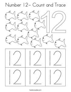 numbers 1 to 12 with fish in the middle and number 2 on each side coloring worksheet