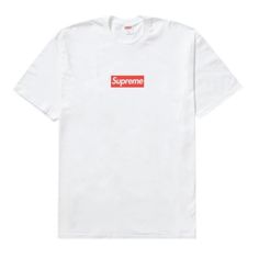 Nwot Supreme Tee White Crew Neck Top With Logo, White Short Sleeve Top With Logo, Red Crew Neck Top With Logo, White Graphic Tee With Logo, Red Logo Tops For Streetwear, Red Graphic Tee With Logo, Casual Red Tops With Logo, Red Short Sleeve Tops With Logo, Classic White Shirt For Streetwear