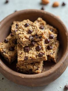 chocolate chip oatmeal bars in a bowl